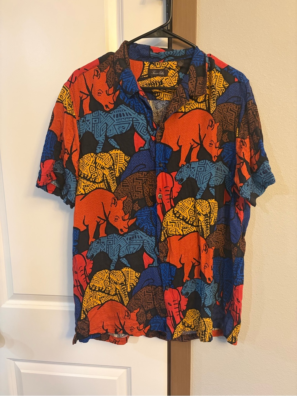 Tasso Elba Men’s Linen & Silk Short Sleeve Multi-Color African Hawaiian Large